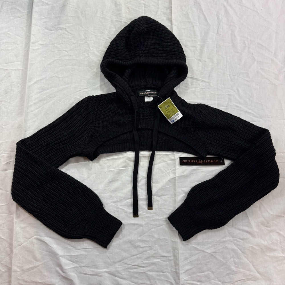 501. NWT Almost Famous Charcoal Knit Hooded Sweater (S)